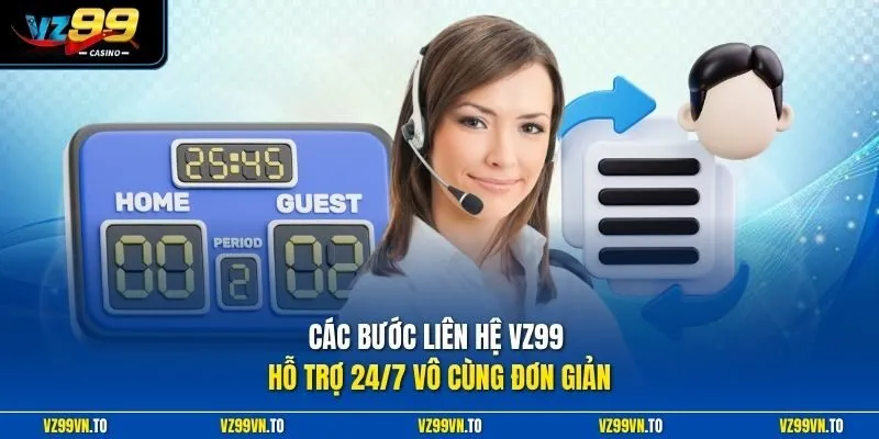 Liên Hệ VZ99 1 Các bước liên hệ VZ99 hỗ trợ 24/7 vô cùng đơn giản